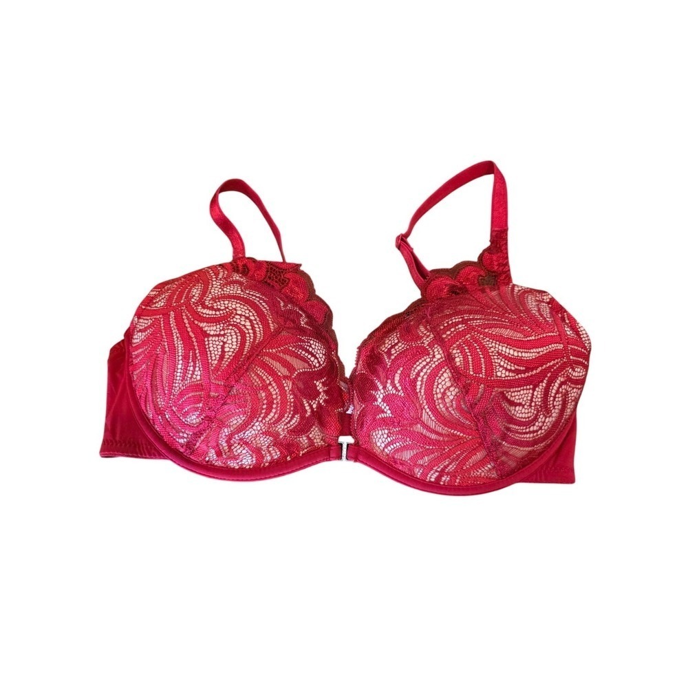 Adored By Adore Me Bra 34D‎ Womens Padded Red Lace Underwired Adjustable Strap